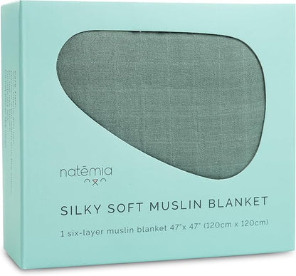 Natemia Muslin Baby Blanket - Ultra Soft, Breathable Baby Blankets for Girls and Boys - Newborn Essentials- Multi-Purpose Stroller Cover, Play Mat, XL Swaddle - Cotton Rayon Blend- 47" x 47"