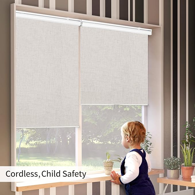 GENIMO 100% Blackout Roller Window Shades, Window Blinds Cordless with Thermal Insulated, UV Protection Fabric, Mini French Door Blinds for Home, Office, Bedroom, Easy to Install, Ivory, 22" W X 72" H