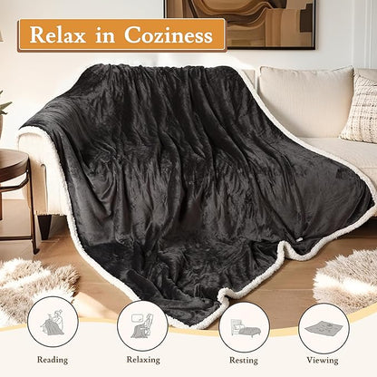 Electric Heated Blanket 72"x84" Full Size Flannel & Sherpa - 4 Heat Settings & 10H Auto Shut Off for Safe Overnight Use, Fast Heating, Machine Washable for Bed, Couch, Office - Dark Gray