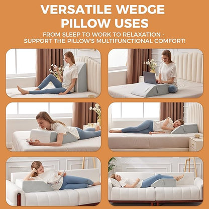 Leg Pillow Elevation Blood Circulation, Leg Elevating Pillows for After Surgery, Sleeping, Memory Foam Wedge Pillow for Legs Swelling, Foot Knee Pillow for Back Pain, 23.6×16.8×8in, White/Grey