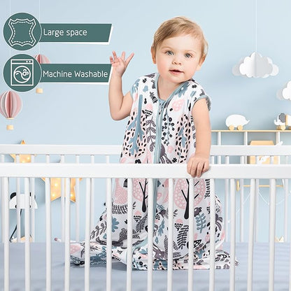 Baby Sleep Sack 6-12 Months 3 Pack Baby Wearable Blanket 100% Rayon Cotton 2-Way Zipper Toddler Sleeping Sack .Comfy Soft Lightweight TOG 0.3 (Rabbit&Rocks&Green,)