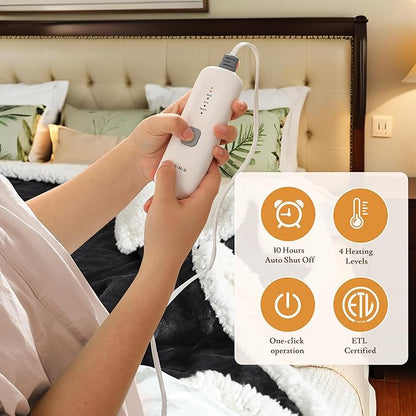 Electric Heated Blanket 72"x84" Full Size Flannel & Sherpa - 4 Heat Settings & 10H Auto Shut Off for Safe Overnight Use, Fast Heating, Machine Washable for Bed, Couch, Office - Dark Gray