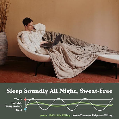 Silk Comforter King Size | 100% Mulberry Silk Fill with Organic Bamboo Viscose Shell | Summer Cooling Blanket for Hot Sleepers, Lightweight Breathable All-Season Bedding (Walnut, 104"x90")