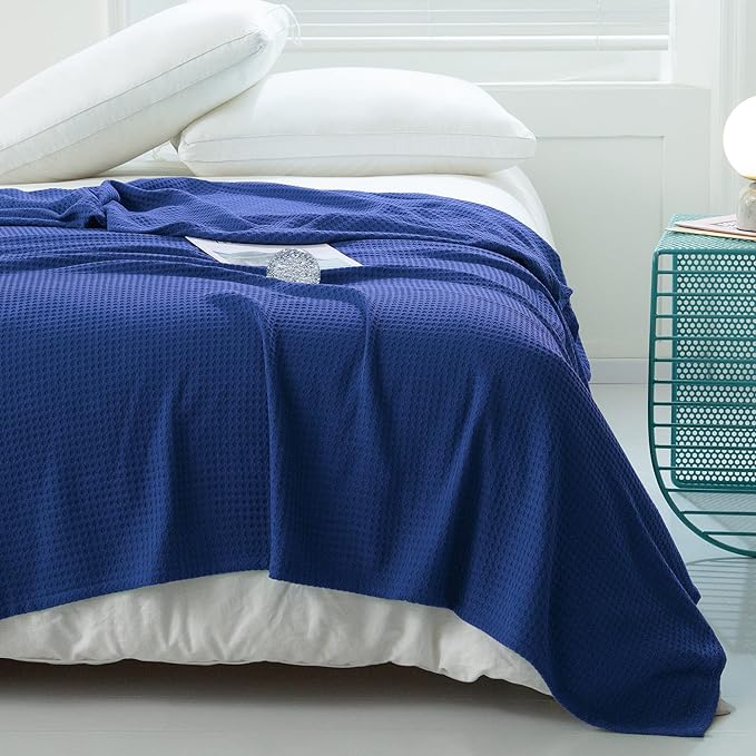 AmyHomie Cooling Blanket Queen Size, 100% Rayon Derived from Bamboo Waffle Blanket, Cool Summer Blanket for Hot Sleepers Soft Comfy Lightweight Blankets for All Seasons(Blue Violet, 90×90in)