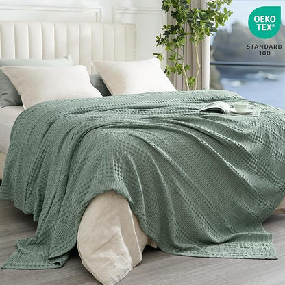 PHF Cooling Waffle Blanket Twin Size, Lightweight 60% Rayon Derived from Bamboo & 40% Cotton Breathable Blanket for Hot Sleepers, Soft and Luxury for Bed Couch and Sofa, 66"x90", Slate