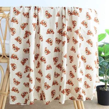 LifeTree Muslin Baby Swaddle Blankets, Boys Girls Muslin Swaddling Wrap Receiving Blanket for Newborn, 70% Viscose from Bamboo and 30% Cotton, Large 47" x 47", Bear Head Pattern