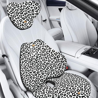 NS YOLO Ergonomic Car Seat Cushion with Comfort Memory Foam Neck Pillow, Car Pillow,Lumbar Support and Big Size Soft Seat Cushion for Driving Seat,Office Chair and Wheel Chair (Leopard Print-3 pcs)