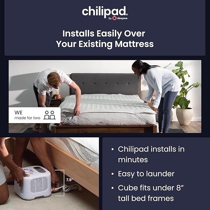 Chilipad Cube Bed Cooling System - Cooling & Heating Mattress Topper, Dual Zone Individual Bed Temperature, Cool Sleep Enhancement, Temp Range of 60-115°F, WE Queen Bedsize (60"W x 80"L), Model: CP514