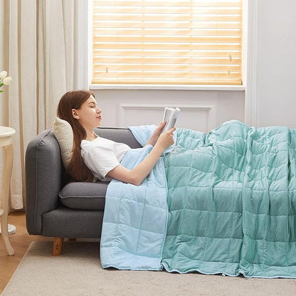 Weighted Blanket Twin Size 15bls, Cooling Blanket for Adult Hot Sleepers, Soft Bed Blanket Universal to All Seasons, 48''x72'' 15 LBS, Water Blue