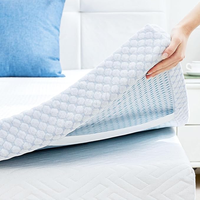 SINWEEK 2 Inch Queen Cooling Memory Foam Mattress Topper for Pressure Relief, Thick Bed Mattress Pad with Cooling Soft Cover and Adjustable Straps, CertiPUR-US Certified