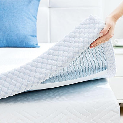SINWEEK 2 Inch Queen Cooling Memory Foam Mattress Topper for Pressure Relief, Thick Bed Mattress Pad with Cooling Soft Cover and Adjustable Straps, CertiPUR-US Certified
