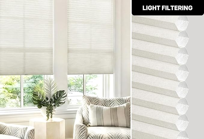 LazBlinds Cordless Cellular Shades, No Tools No Drill Light Filtering Honeycomb Shades Pleated Blinds for Windows, 29'' W x 64'' H, Dovy Grey