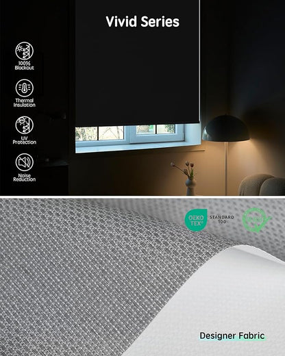 Yoolax Motorized Blinds with Remote, Smart Blinds for Windows Blackout Automatic Shades Compatible with Alexa Remote Control Roller Window Shades with Valance, Custom Size (V-Jungle Grid Light Gray)
