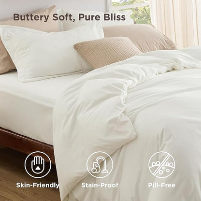 Bedsure Duvet Cover with Fitted Sheet King - Deep Pocket, Hotel Luxury Soft Double Brushed Bedding Set with Zipper Closure, 1 Duvet Cover, 1 Fitted Sheet, 2 Pillow Shams, NO Comforter, Ivory White
