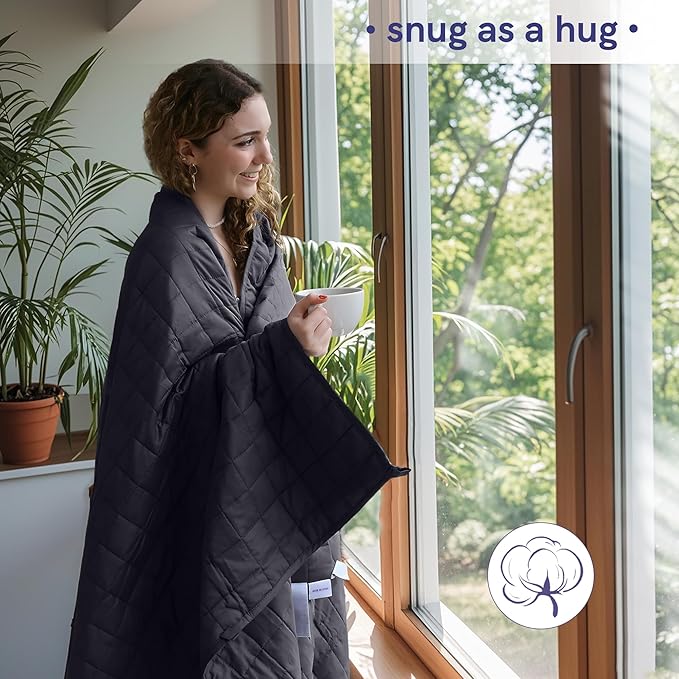 YnM Cotton King Size Weighted Blanket for Adults (88x104 Inches, 30 Pounds, Dark Grey), Smallest Compartments with Cooling Glass Beads,Heavy Blanket for Two Persons of 140~240lbs on Queen or King Bed