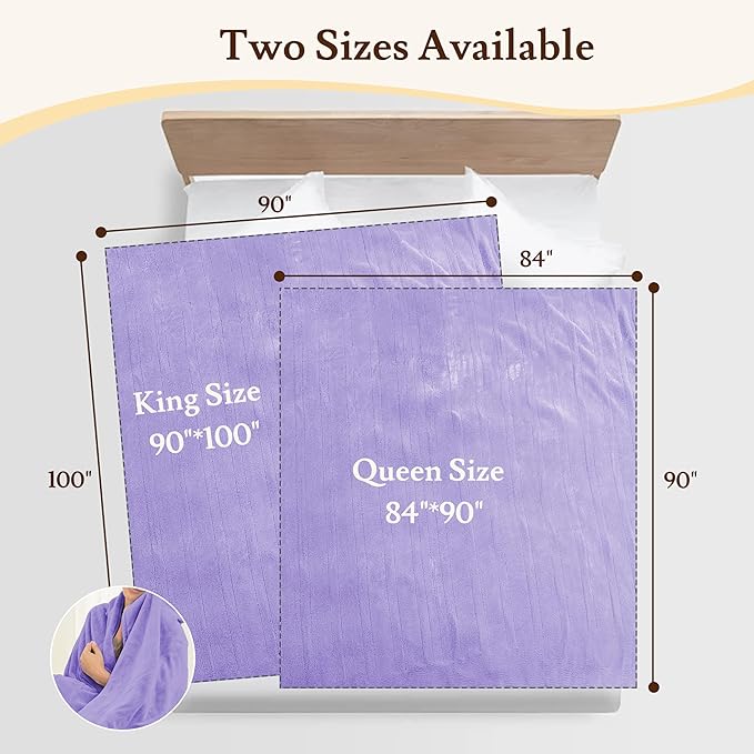 Electric Heated Blanket 84"x90" Queen Size - 4 Heat Settings & Dual Controllers, 10H Auto Shut Off, Ultra-Soft Coral Fleece Heated Blanket with Overheat Protection, Light Purple