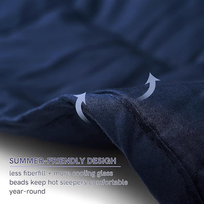 YnM 20lbs Weighted Blanket for Adults, Cotton Heavy Bed Throw Blanket with Cooling Glass Beads for All Season Use, Ideal for One Person of 190lbs (60x80 Inches, Queen Bed, Navy)