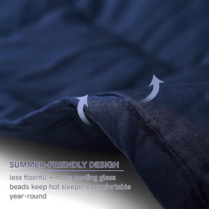 YnM Cotton King Size Weighted Blanket for Adults (88x104 Inches, 20 Pounds, Navy), Smallest Compartments with Cooling Glass Beads,Heavy Blanket for Two Persons of 90~160lbs on Queen or King Bed