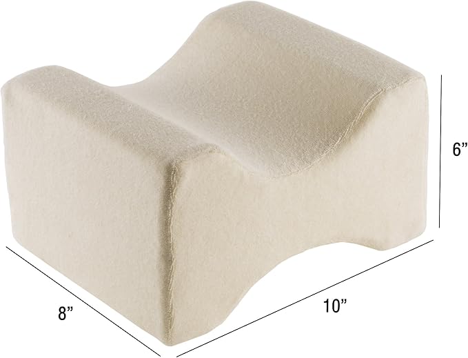 Remedy Knee Pillow for Side Sleepers - Contoured Memory Foam Leg Pillow for Back Pain, Spine Alignment, and Sciatica, Hip, and Joint Relief - Elevation Cushion with Washable Cover (Off-White)