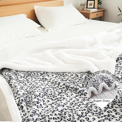 Electric Heated Blanket Throw Size 50"×60" with 9 Heating Levels & 1-10 Hs auto Off, Heating Throw Double Sided Sherpa, Energy Efficient, Machine Washable, Leopard Print Blue & White