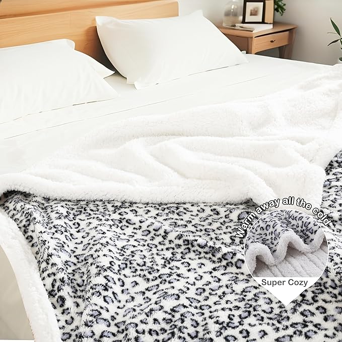 Electric Heated Blanket Full Size 72"×84" with 9 Heating Levels & 1-10Hs Auto Off, Plush Sherpa, Energy Efficient, Machine Washable, for Couch & Bed, Leopard Print Blue & White