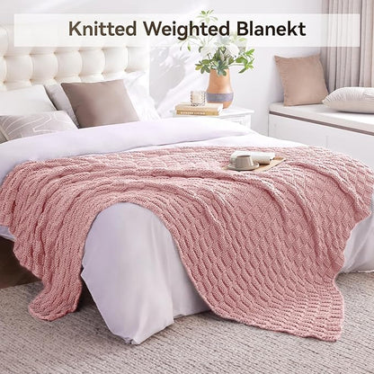 Knitted Weighted Blanket Adult, No Beads Heavy Blanket 70” x 90'' 20lbs, Breathable Chunky Knit Blanket, Cooling Weighted Blanket for Hot Sleepers, Christmas Home Decor (HoneyPink)