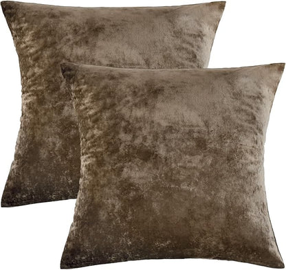 PHF Truly Velvet Throw Pillow Covers, 24"x24", No Insert, 2 Pack Color Gradient Cushion Covers, Ultra Soft Cozy Square Covers Shell for Luxurious Home Decorative, No Shedding, No Pilling, Khaki
