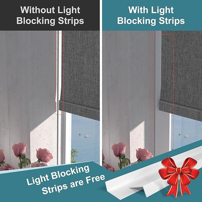 BERISSA Motorized Blinds with Remote,Blackout Smart Roller Shades with App,Voice Control,Linen Fabric,Thermal Insulated Automatic Blinds,Electric Shades with USB/Solar Pannel.Double-Sided Dark Grey
