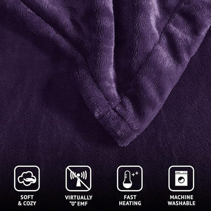 Beautyrest Heated Electric Blanket for Cold Weather, Fast Heating Heated Blanket, Auto Shut Off, Virtually Zero EMF, Multi Heat Setting, UL Certified, Purple Twin (84 inx62 in)