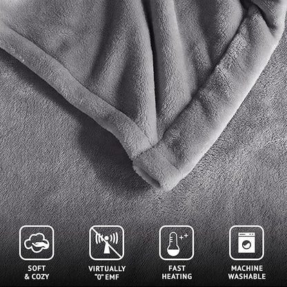 Beautyrest Heated Electric Blanket for Cold Weather, Fast Heating Heated Blanket, Auto Shut Off, Virtually Zero EMF, Multi Heat Setting, UL Certified, Grey Full (84 inx80 in)