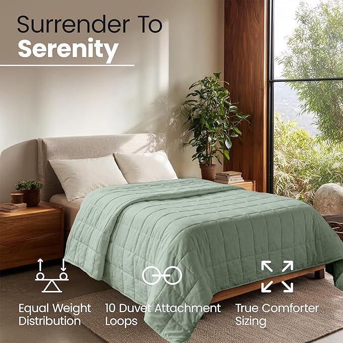HomeSmart Products 30lbs Weighted Blanket Queen Size - Breathable, Hypoallergenic Soft Fabric, Extra Heavy Weighted Blanket Green Sage
