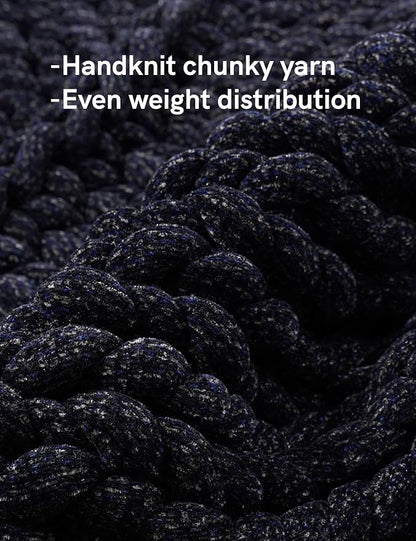 YnM Chenille Weighted Blanket, Handmade Chunky Knitted Design, Soft and Cozy, Temperature Regulating and Breathable, Machine Washable Throw for Sleep or Home Decor (Black Blue, 50x60 Inch, 10lbs)