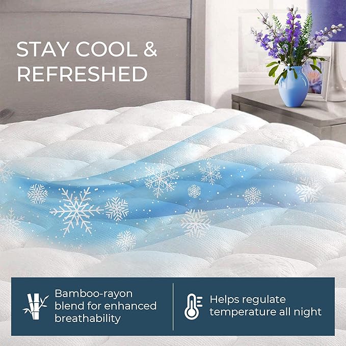 ExceptionalSheets Rayon from Bamboo Mattress Pad with Fitted Skirt - Extra Plush Cooling Topper - Full