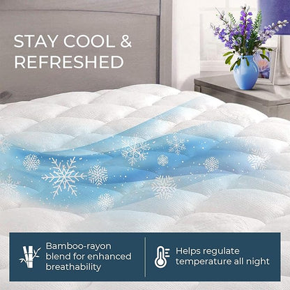 ExceptionalSheets Rayon from Bamboo Mattress Pad with Fitted Skirt - Extra Plush Cooling Topper - Full