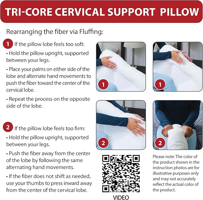 Core Products Tri-Core Cervical Support Pillow – Firm Orthopedic Neck Pillow for Pain Relief, Back and Side Sleepers – Ergonomic Contour Pillow – Assembled in USA, Full Size, Blue