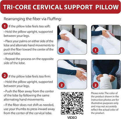 Core Products Tri-Core Cervical Support Pillow – Firm Orthopedic Neck Pillow for Pain Relief, Back and Side Sleepers – Ergonomic Contour Pillow – Assembled in USA, Midsize, Blue
