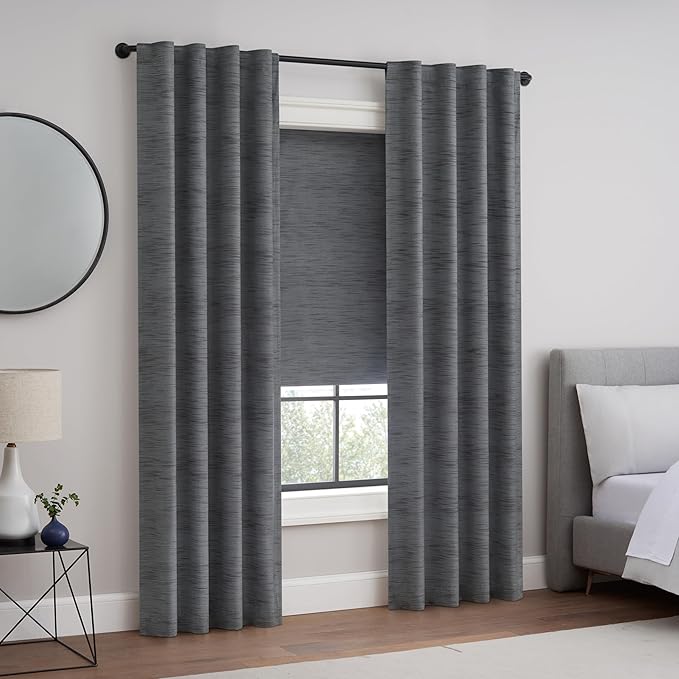 Eclipse Rozel 100% Blackout Window Roman Shade, 31 in Wide x 64 in Long, Cordless, Thermal and Noise Reducing Interior Shade Window Treatment for Home Privacy & Energy-Efficiency, Charcoal