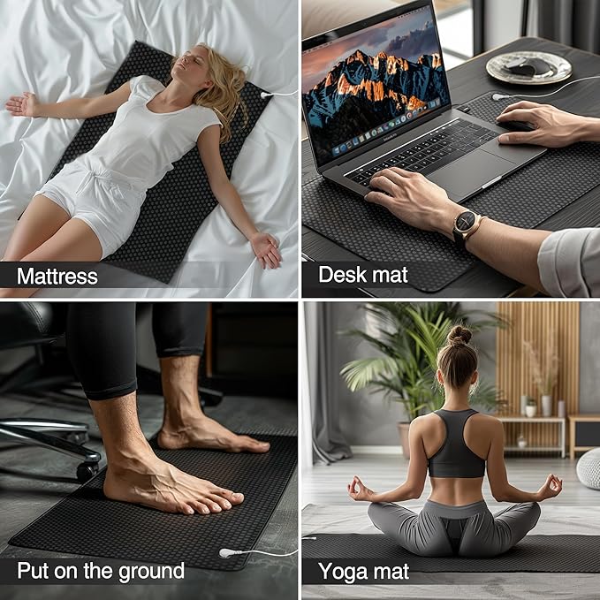 Grounding Mat for Bed, Grounded Pad for Sleep, Anti-Slip PU Leather Grounded Mat with Grounding Cord (27''×54'', Full)