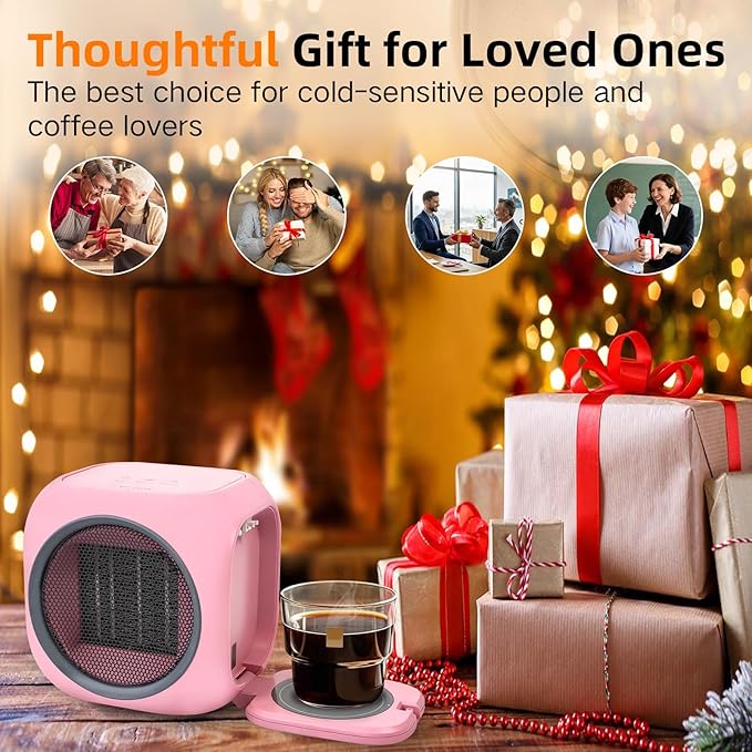 Upgraded Space Heater & Candle Warmer Plate, Space Heater for Indoor Use with Thermostat, Coffee Mug Warmer, 800W Portable Electric Heater for Bedrooms, Offices, Home