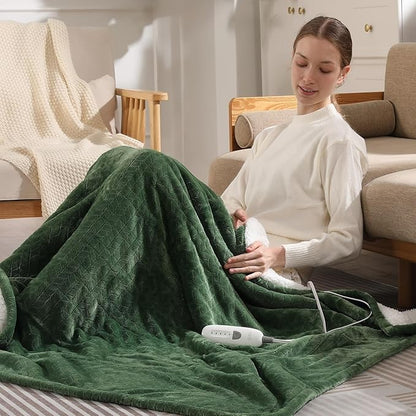 Heated Blanket King Size 90"x100" Electric Blanket King with Dual Control 5 Heat Settings, 10H Auto Off, FCC/ETL Certified, Wheat Pattern Flannel, Grandma, Machine Washable, Green