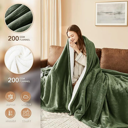 Homemate Electric Heated Blanket Full - 72"x84" Heating Bed Blankets Throw with 10 Heating Levels 8 Hours Auto Off Fast Heating Over-Heated Protection Ultra Soft Warm Flannel ETL Certified Green
