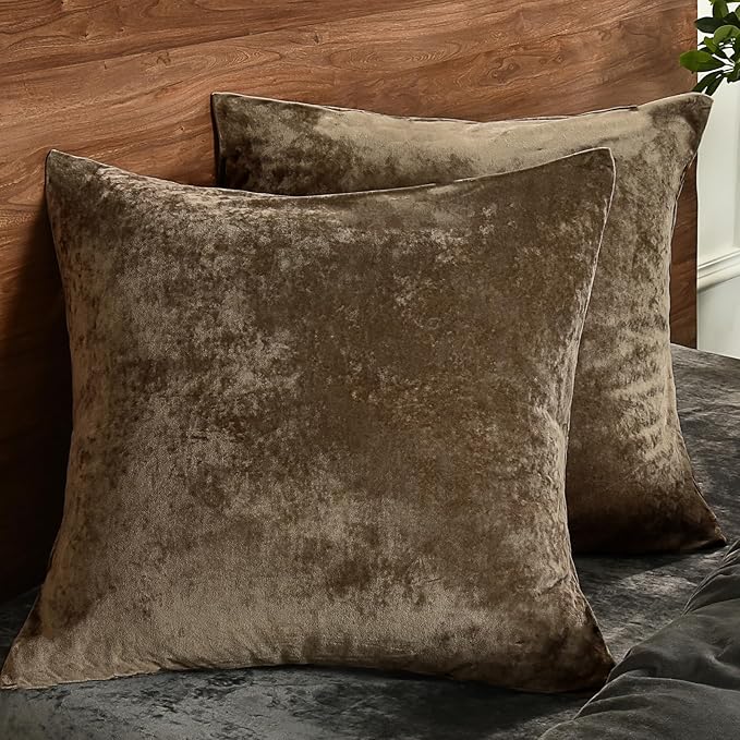 PHF Truly Velvet Throw Pillow Covers, 24"x24", No Insert, 2 Pack Color Gradient Cushion Covers, Ultra Soft Cozy Square Covers Shell for Luxurious Home Decorative, No Shedding, No Pilling, Khaki
