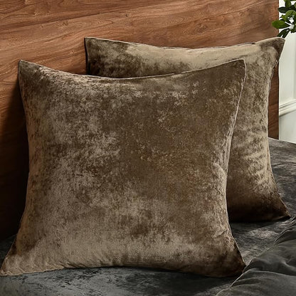 PHF Truly Velvet Throw Pillow Covers, 24"x24", No Insert, 2 Pack Color Gradient Cushion Covers, Ultra Soft Cozy Square Covers Shell for Luxurious Home Decorative, No Shedding, No Pilling, Khaki