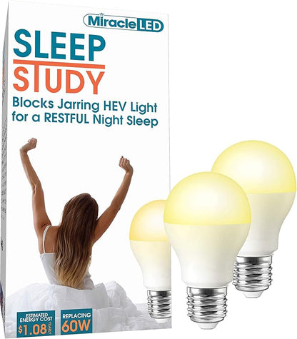 Miracle LED 9W Sleep Study Blue Light Blocking Bulb to Aid Unwinding and Relaxation for Bedtime (2-Pack), Amber Glow