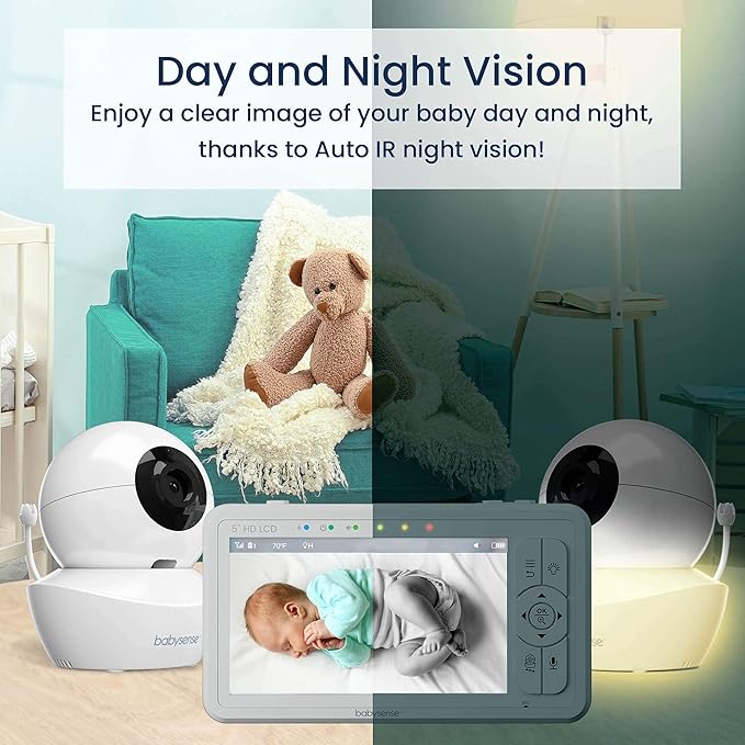 Babysense True Sleep Duo - HD Video & Movement Baby Monitor - HD Bundle Pack - HD Split Screen 5" Video Monitor with Two PTZ Cameras & Babysense 7 Under-The-Mattress Baby Movement Monitor - 2 in 1