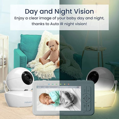 Babysense True Sleep Duo - HD Video & Movement Baby Monitor - HD Bundle Pack - HD Split Screen 5" Video Monitor with Two PTZ Cameras & Babysense 7 Under-The-Mattress Baby Movement Monitor - 2 in 1
