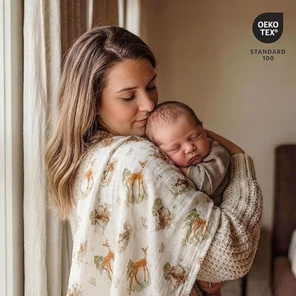 GLLQUEN BABY Receiving Blanket Boy Cotton Muslin Swaddle Blankets Girl Newborn Squares Breathable & Soft Thin Baby Blankets Cloths Double Absorbent Infant Swaddling Wrap - 6 Pack (Deer & Soft Light)