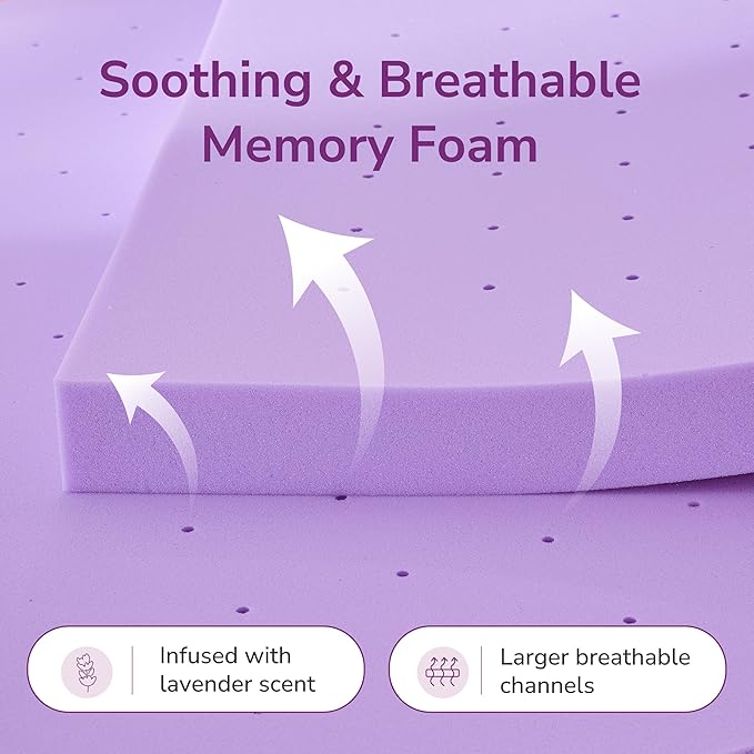 3 Inch Twin Lavender Infusion Memory Foam Mattress Topper for Relaxing Sleep, Ventilated & Pressure Relieving, CertiPUR-US Certified, Medium Firm Topper in a Box, Twin Size, 38"x75"