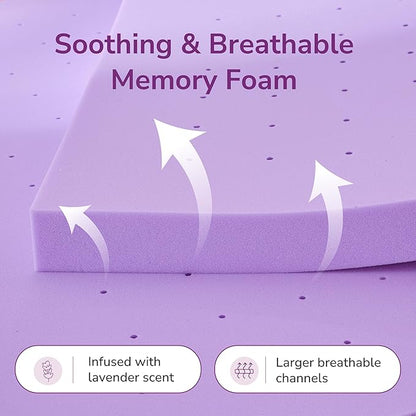 4 Inch Queen Lavender Infusion Memory Foam Mattress Topper for Relaxing Sleep, Ventilated & Pressure Relieving, CertiPUR-US Certified, Medium Firm Topper in a Box, Queen Size, 60"x80"