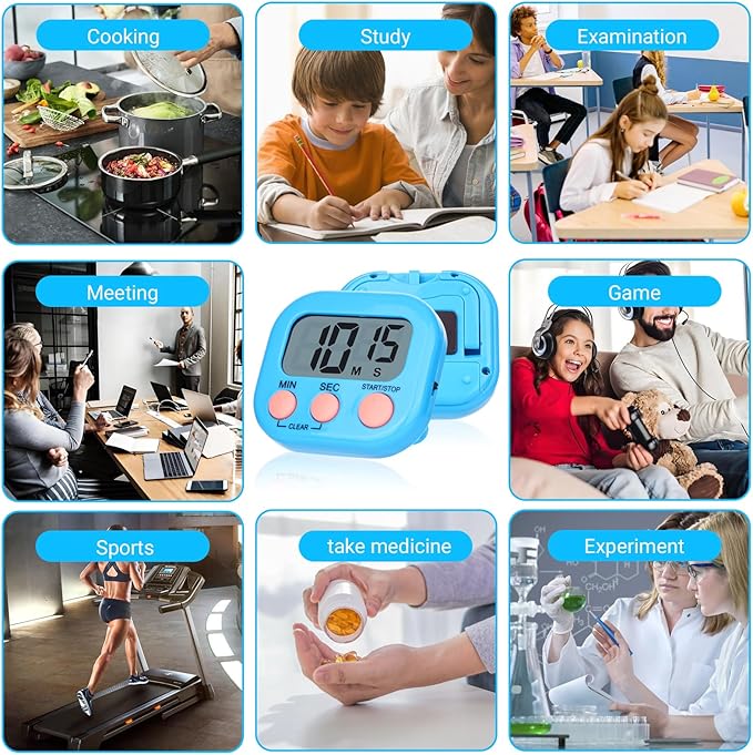 Mwellewm Digital Kitchen Timer 12 Packs Magnetic Classroom Stopwatch Timer 6 Colors Small Digital Countdown Timers for Cooking Mini Loud Alarm Stop for Kitchen Study Work Sports Games Office Clock